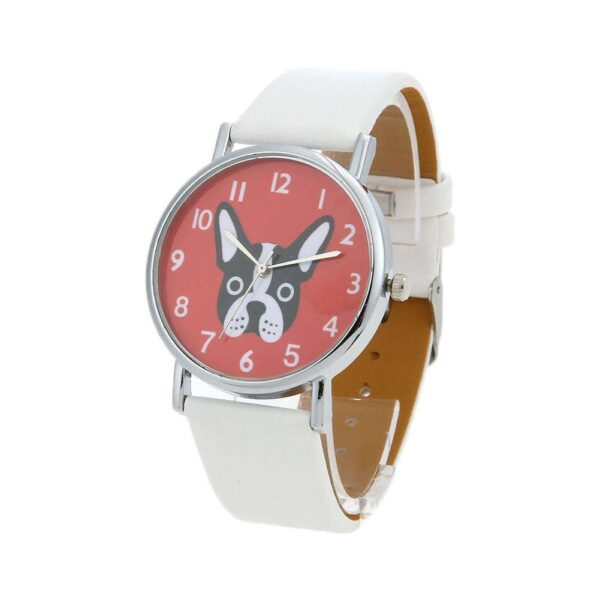 Unisex Dogs Pattern PU Leather Bracelet Casual Quartz Watch(White Red)