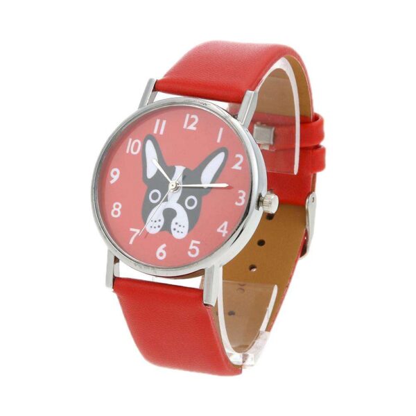 Unisex Dogs Pattern PU Leather Bracelet Casual Quartz Watch(Red)