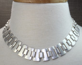 Antique silver brushed choker, link choker, bib necklace, hammered silver choker, silver brushed necklace