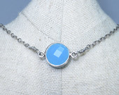 Aqua gemstone choker, antique silver bezel necklace, pendant choker necklace, gemstone boho choker, aqua stone necklace