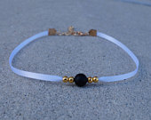 Black Gold Bead Choker With White Band
