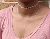 Delicate Rose Gold and Vegan Suede Y Choker Necklace