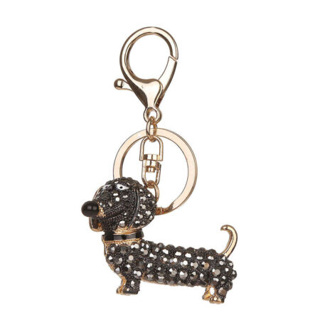 Girl Alloy Inlaid Diamond Dog Bag Car Pendant Keychain (Black)