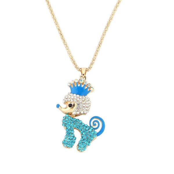 Korean Cute Dog Pendant Rhinestones Sweater Chain Necklace Jewelry(Blue)