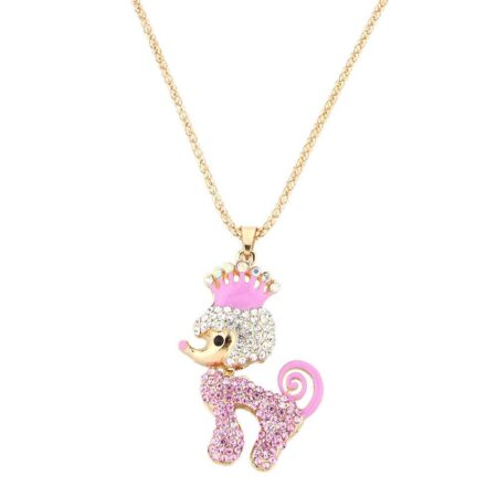 Korean Cute Dog Pendant Rhinestones Sweater Chain Necklace Jewelry(Purple)