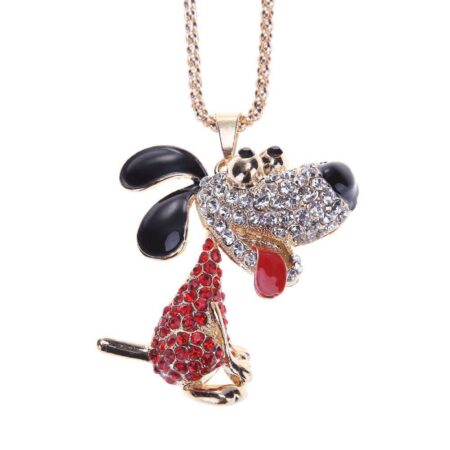 Korean Elegant Dog Pendant Rhinestones Sweater Chain Long Necklace(Red)