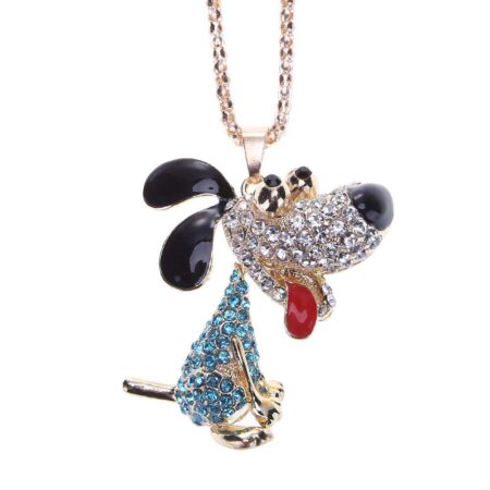 Korean Elegant Dog Pendant Rhinestones Sweater Chain Long Necklace(Blue)