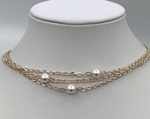 Layered Pearl choker Necklace, rose gold, gold or silver