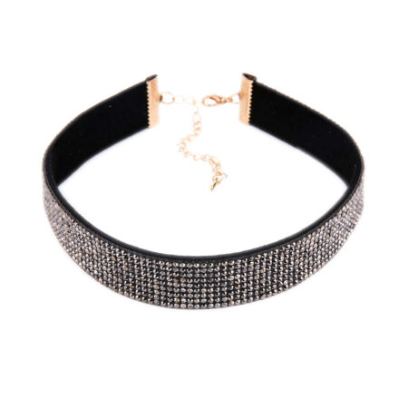 South Korean Velvet 9 Rows of Shiny Diamond Necklace Choker (Black)