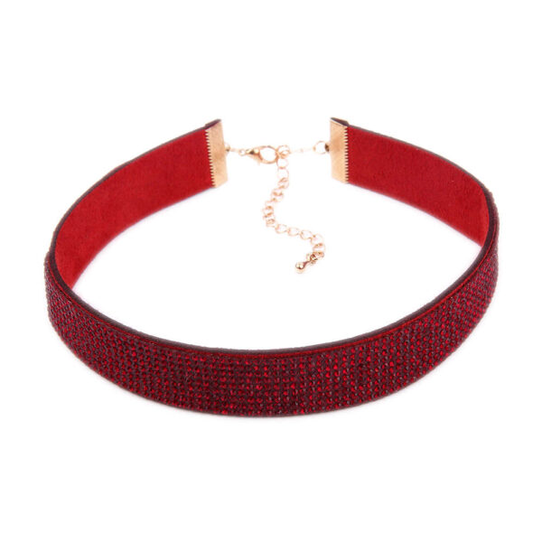 South Korean Velvet 9 Rows of Shiny Diamond Necklace Choker (Red)