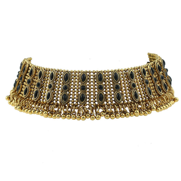 Vintage Bohemian Rhinestone Chain Choker Statement Bib Necklace (Gold)