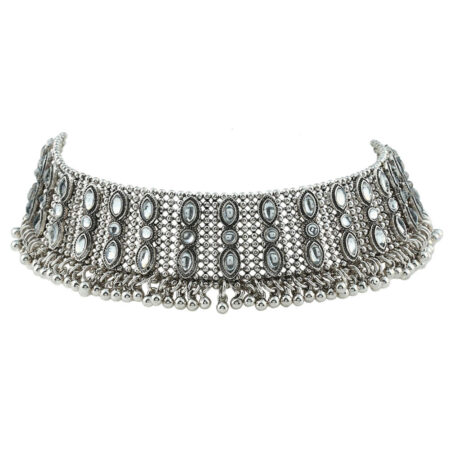 Vintage Bohemian Rhinestone Chain Choker Statement Bib Necklace (silver)