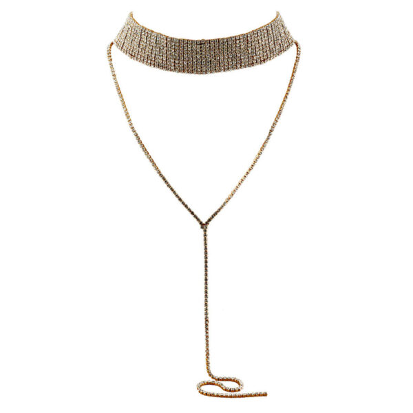 Women Choker Chunky Statement Chain Pendant Bib Necklace (Gold)