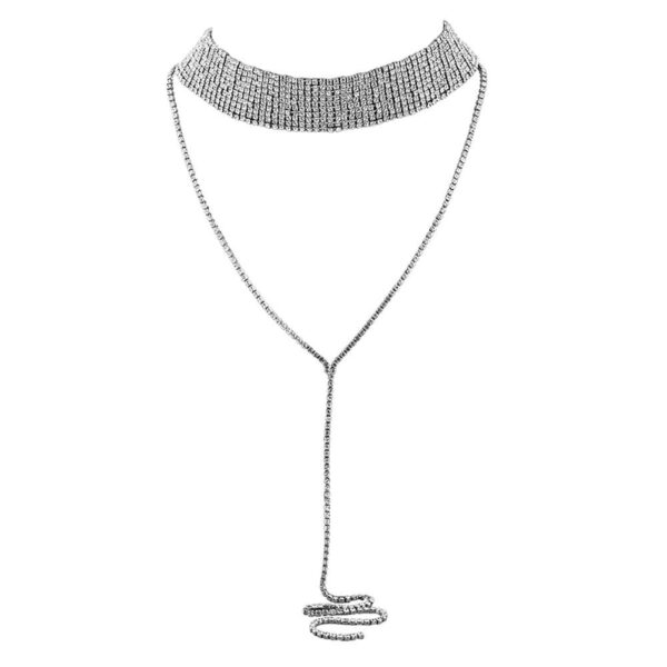 Women Choker Chunky Statement Chain Pendant Bib Necklace (Silver)