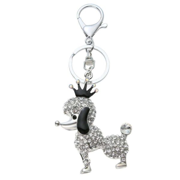 Women Girl Crown Dog Rhinestone Glitter Car Key Chain Pendant/Silver