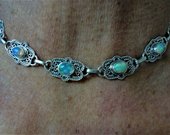 Opal Necklace Opal Cabochon Choker w 6 Solid Genuine AAA Opals and 18 Solid Opal Rondelles in Adjustable Bali Style Sterling Silver Choker