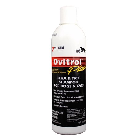 Ovitrol Plus Flea Tick Shampoo for Dogs Cats 12oz