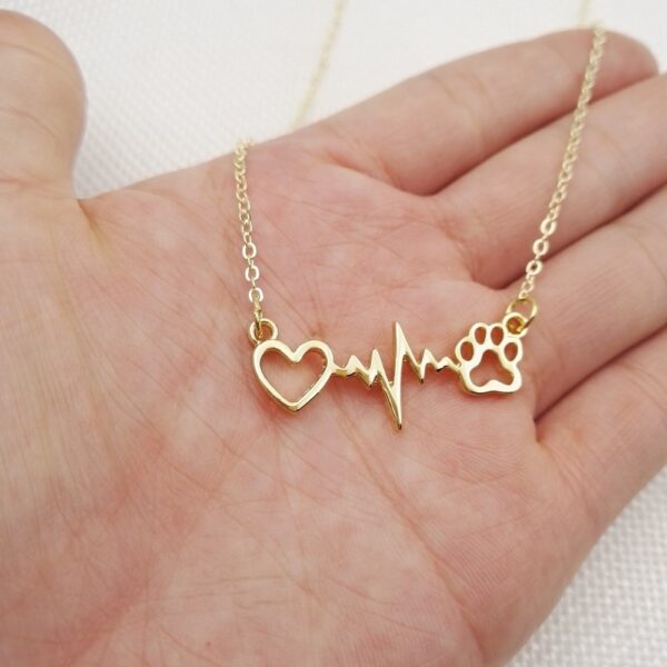 Animal Love Cats And Dogs Paws And Heart Heartbeat Necklaces Pendants Jewelry - Gold