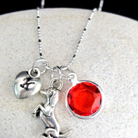 Dog Charm Necklace Initial necklace, Puffy Heart Initial Necklace Birthstone Necklace Cute Dog Chram Necklace In USA