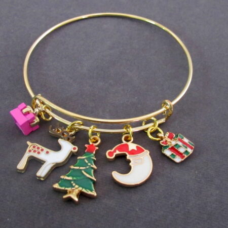 Gold Bangle, Christmas Charm Bangle Bracelet, Christmas Gift, Christmas Jewelry,