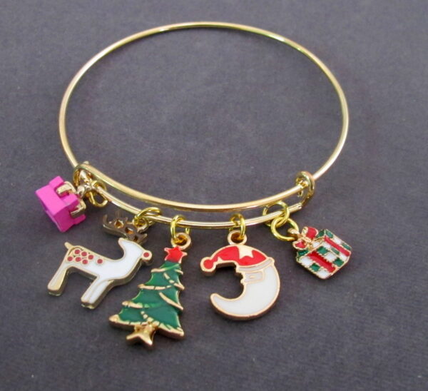 Gold Bangle, Christmas Charm Bangle Bracelet, Christmas Gift, Christmas Jewelry,