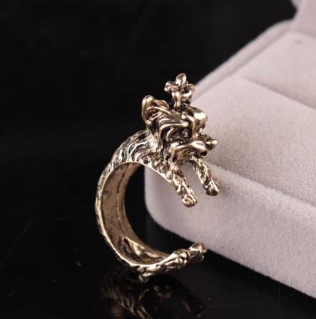 Hot 1 Pc Unisex Vintage Gothic Style Personality Exaggerated Terrier Dog Wrap Opening Finger Ring Jewelry - gold