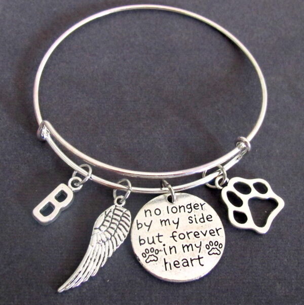Pet Memorial Jewelry,Loss of Pet,Loss of Dog Bangle - no longer by my side,forever in my heart,Pet Remembrance Bracelet