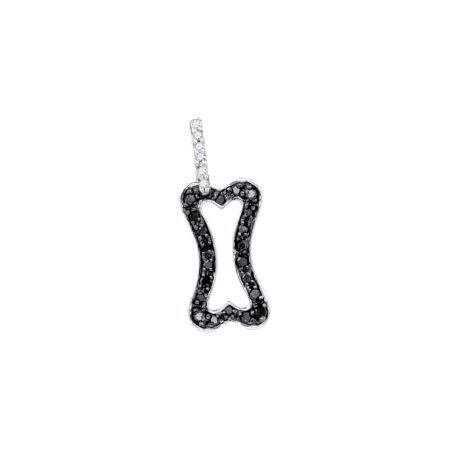 10kt White Gold Round Black Colored Diamond Dog Bone Fashion Pendant(.12 cttw.)