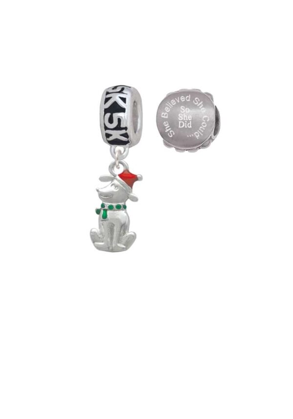 2-D Christmas Dog with Red Hat 5K Run She Believed She Could Charm Beads (Set of 2)