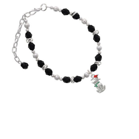 2-D Christmas Dog with Red Hat Black Beaded Bracelet