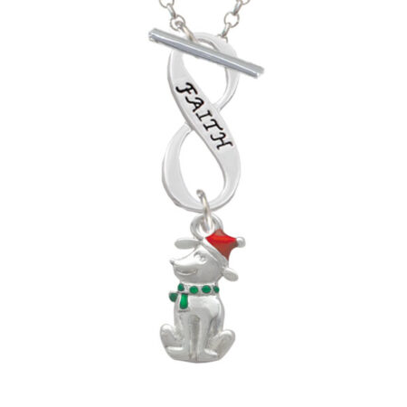 2-D Christmas Dog with Red Hat Faith Infinity Toggle Necklace