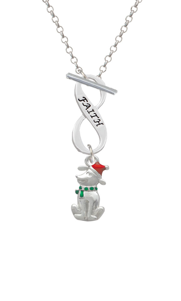 2-D Christmas Dog with Red Hat Faith Infinity Toggle Necklace