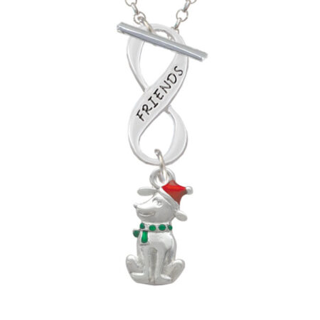 2-D Christmas Dog with Red Hat Friends Infinity Toggle Necklace