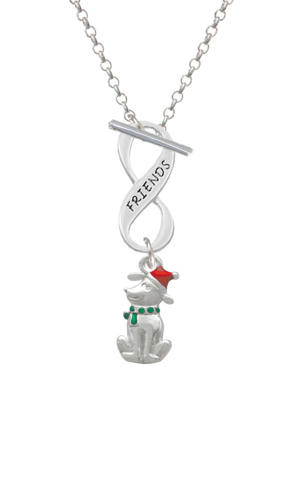 2-D Christmas Dog with Red Hat Friends Infinity Toggle Necklace