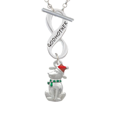 2-D Christmas Dog with Red Hat Godmother Infinity Toggle Necklace