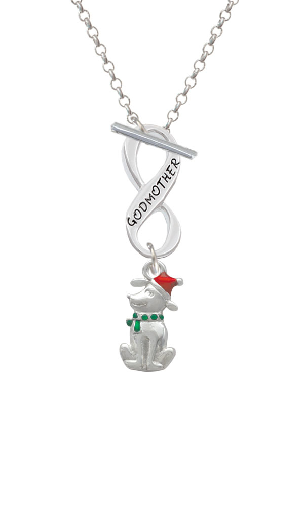 2-D Christmas Dog with Red Hat Godmother Infinity Toggle Necklace