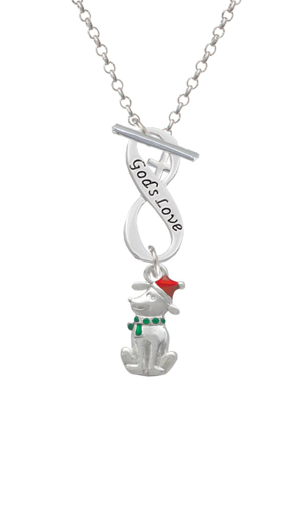 2-D Christmas Dog with Red Hat God's Love Infinity Toggle Necklace