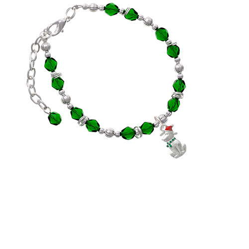 2-D Christmas Dog with Red Hat Green Beaded Bracelet