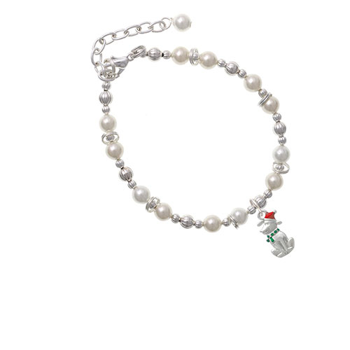 2-D Christmas Dog with Red Hat Imitation Pearl Beaded Bracelet