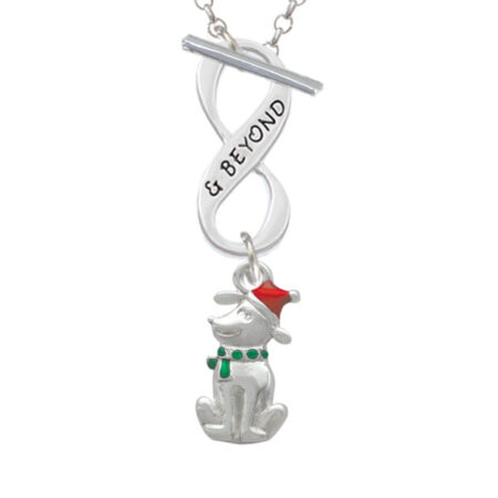 2-D Christmas Dog with Red Hat Infinity and Beyond Toggle Necklace