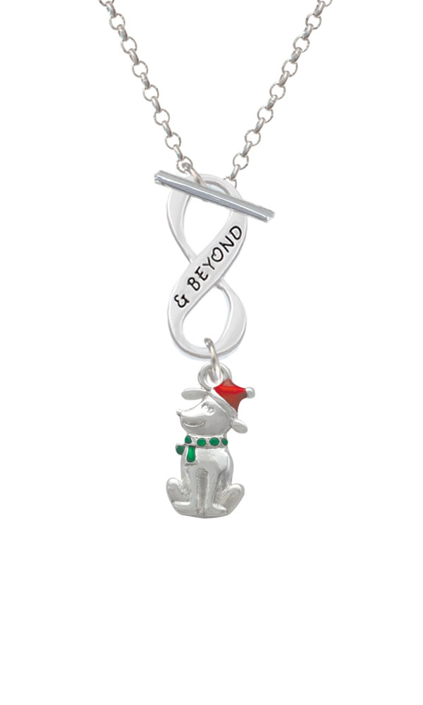 2-D Christmas Dog with Red Hat Infinity and Beyond Toggle Necklace