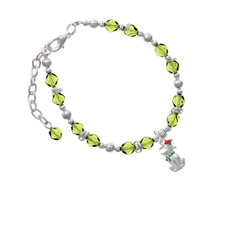 2-D Christmas Dog with Red Hat Lime Green Beaded Bracelet