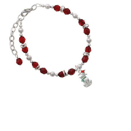 2-D Christmas Dog with Red Hat Maroon Beaded Bracelet