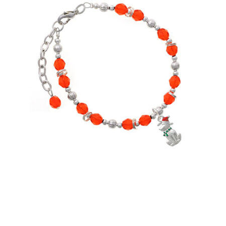 2-D Christmas Dog with Red Hat Orange Beaded Bracelet