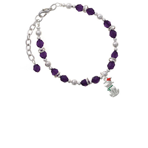2-D Christmas Dog with Red Hat Purple Beaded Bracelet