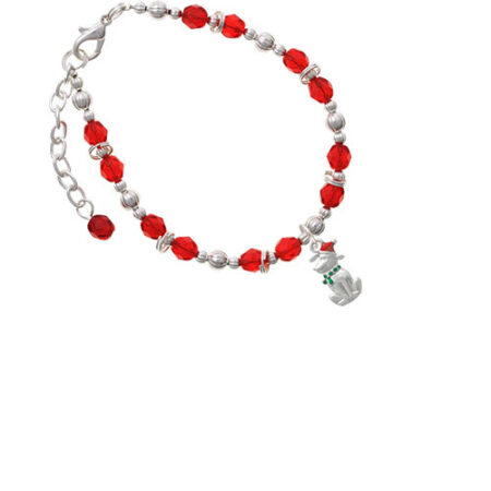 2-D Christmas Dog with Red Hat Red Beaded Bracelet