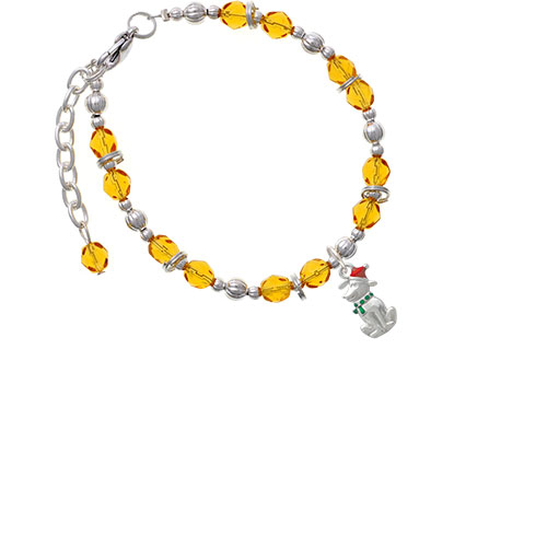 2-D Christmas Dog with Red Hat Yellow Beaded Bracelet