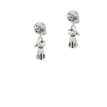 2-D Dog Crystal Clip On Earrings