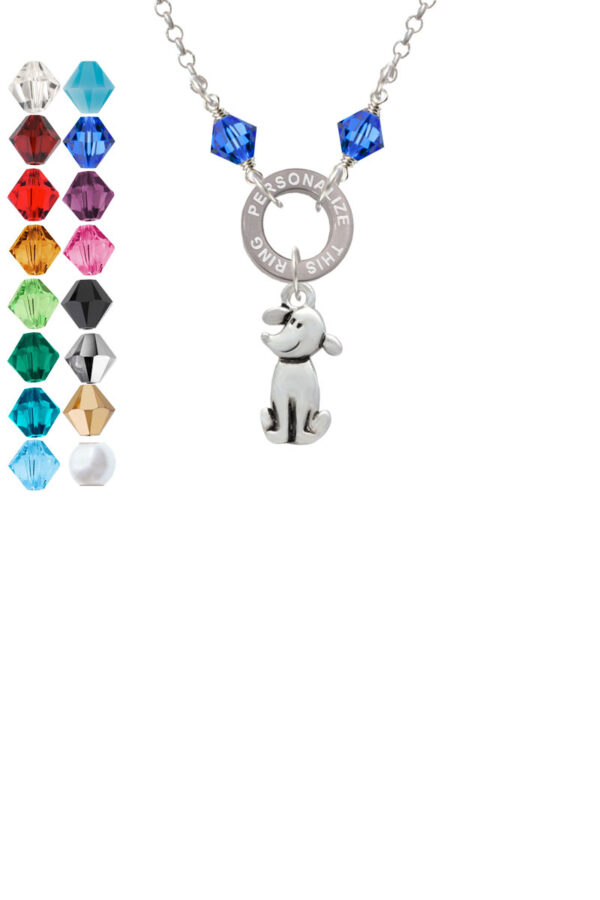 2-D Dog Custom Engraved Name Ring Crystal Necklace