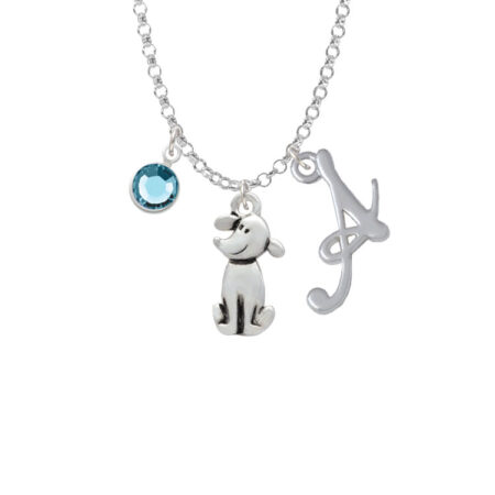 2-D Dog - Script Initial and Crystal Charm Necklace